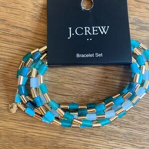 J. Crew Stretchy bracelet set gold blue green beads NEW